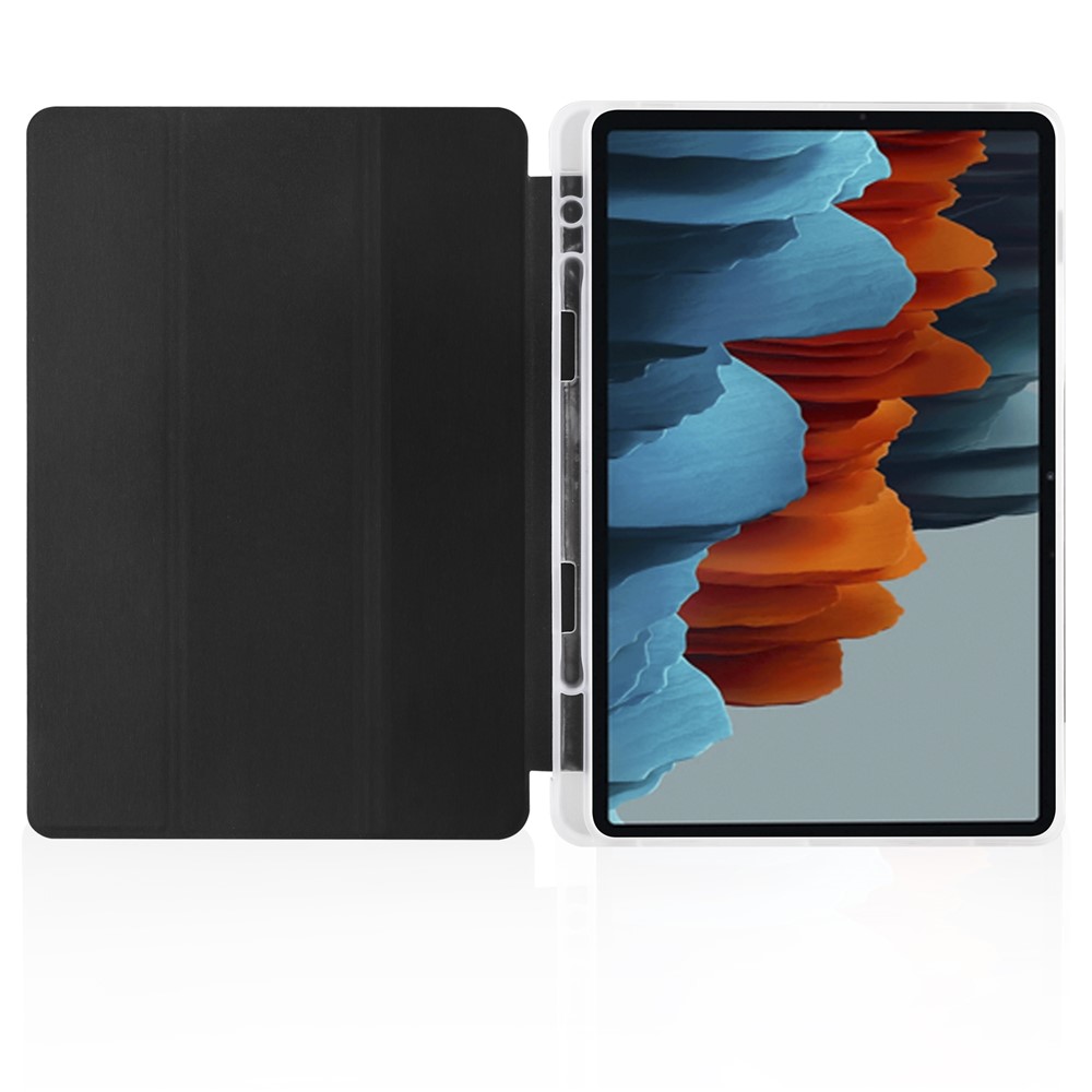 Tri-fold Stand Leather Smart Case with Pen Slot for Samsung Galaxy Tab S7 T870 - Black-3