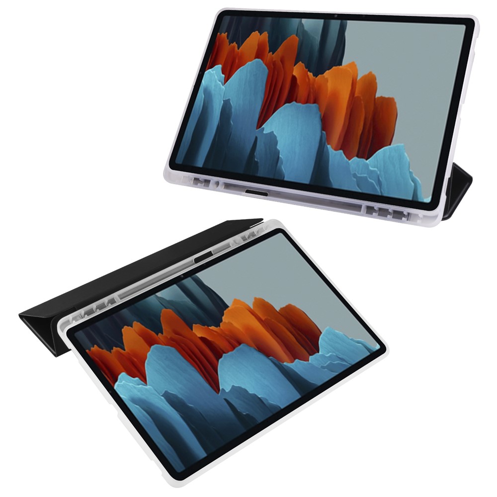 Tri-fold Stand Leather Smart Case with Pen Slot for Samsung Galaxy Tab S7 Plus - Black-2