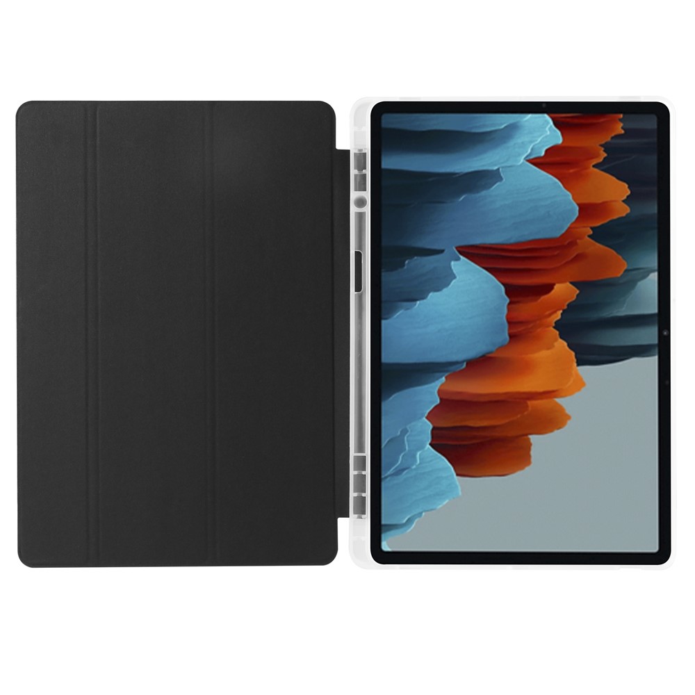 Tri-fold Stand Leather Smart Case with Pen Slot for Samsung Galaxy Tab S7 Plus - Black-3
