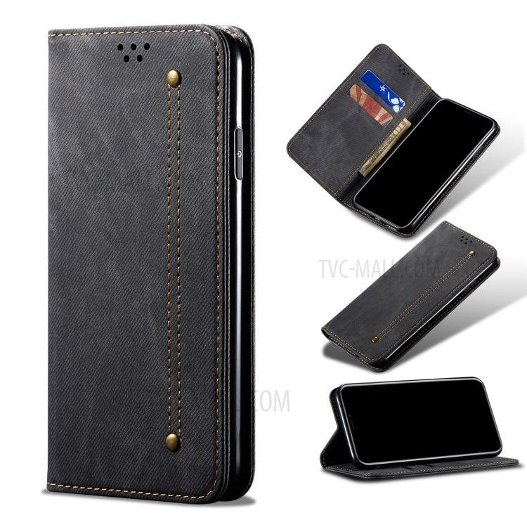 Vintage Style Wallet Stand for Samsung Galaxy S30+ Jeans Cloth Texture Leather Phone Cover - Black-1