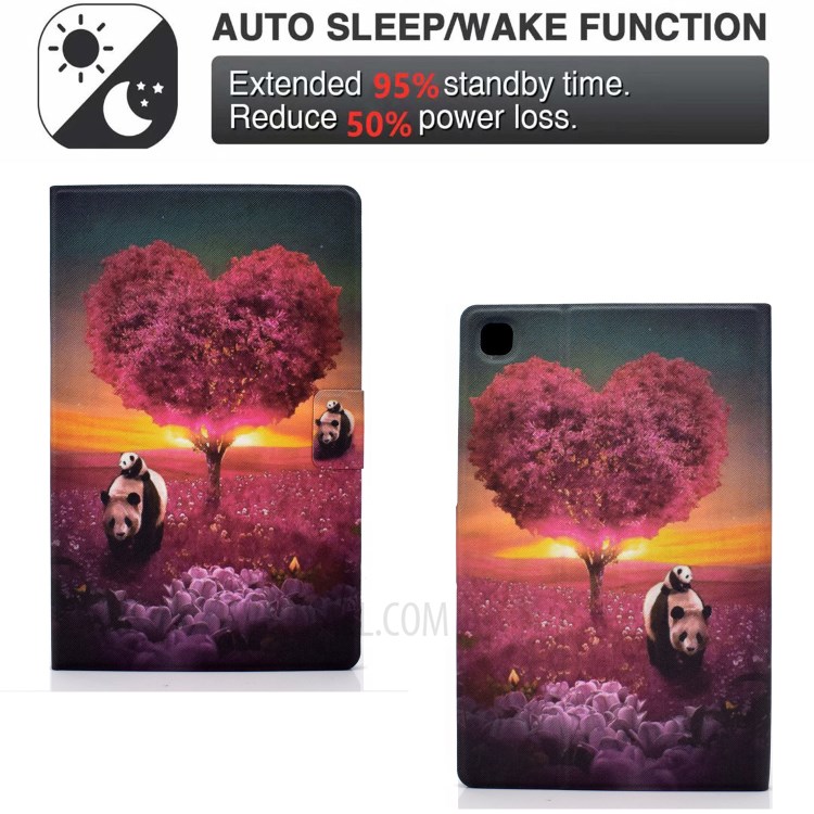 TPU + PU Leather Colored Drawing Card Holder Tablet Case for Samsung Galaxy Tab S6 Lite P610 - Pandas and Tree-2