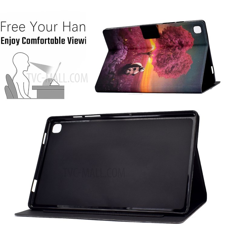 TPU + PU Leather Colored Drawing Card Holder Tablet Case for Samsung Galaxy Tab S6 Lite P610 - Pandas and Tree-3