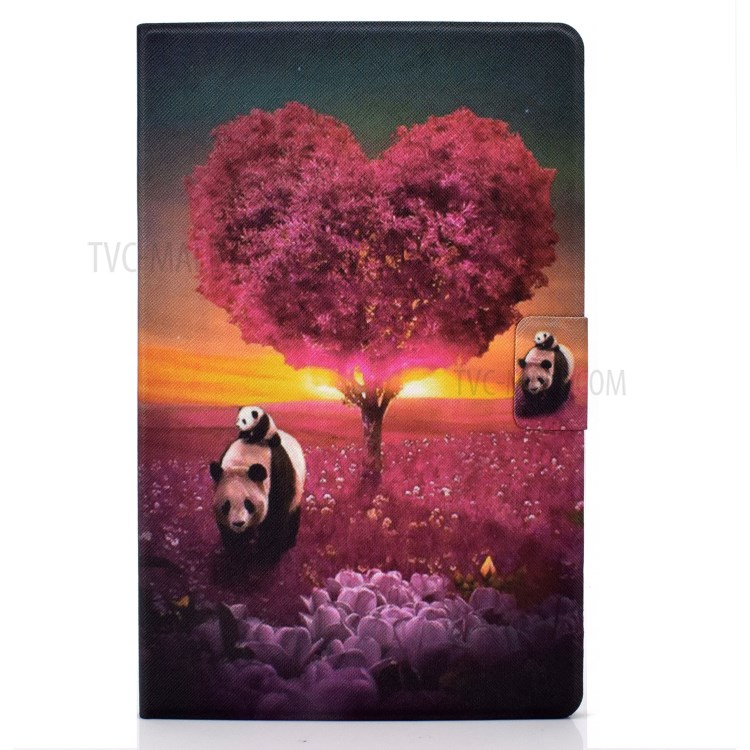 TPU + PU Leather Colored Drawing Card Holder Tablet Case for Samsung Galaxy Tab S6 Lite P610 - Pandas and Tree-4