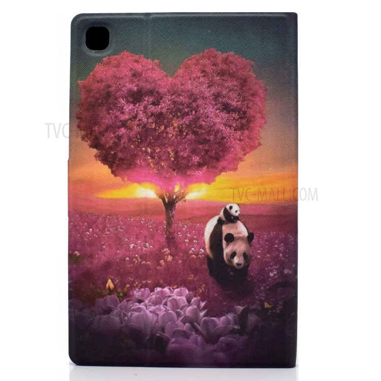 TPU + PU Leather Colored Drawing Card Holder Tablet Case for Samsung Galaxy Tab S6 Lite P610 - Pandas and Tree-5