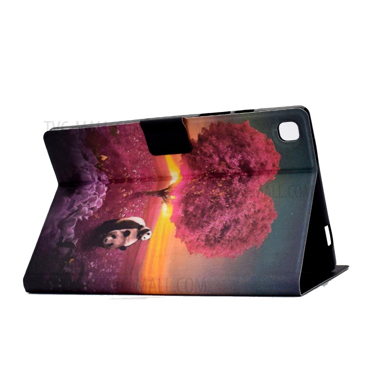 TPU + PU Leather Colored Drawing Card Holder Tablet Case for Samsung Galaxy Tab S6 Lite P610 - Pandas and Tree-6