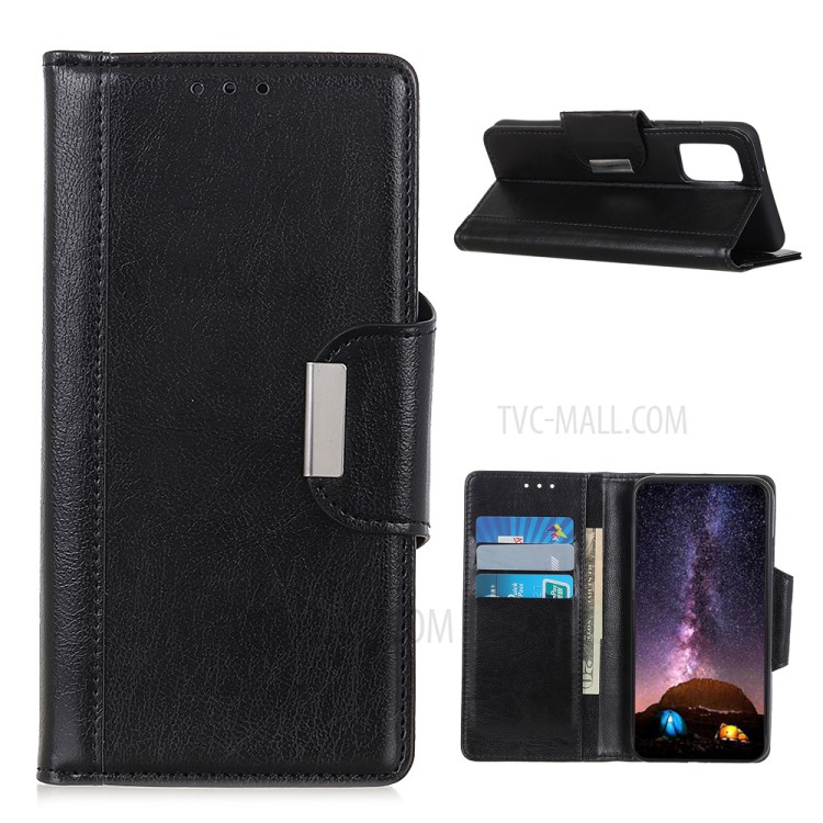 Wallet Stand PU Leather Phone Case for Samsung Galaxy A02s - Black-1
