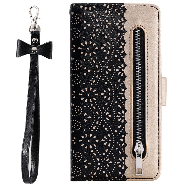 Lace Flower Skin Zipper Leather Cover for Samsung Galaxy S30 Stand Case - Black-2