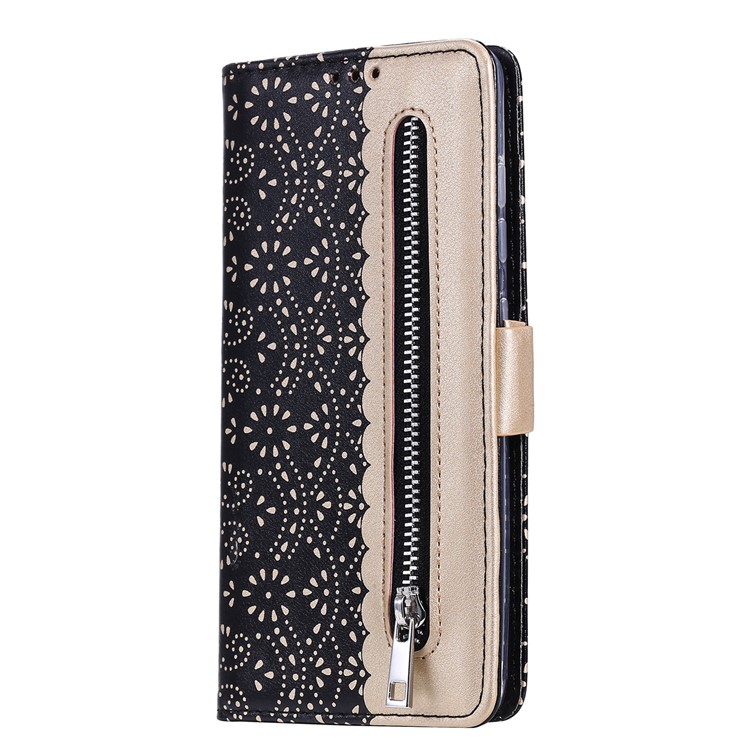 Lace Flower Skin Zipper Leather Cover for Samsung Galaxy S30 Stand Case - Black-4