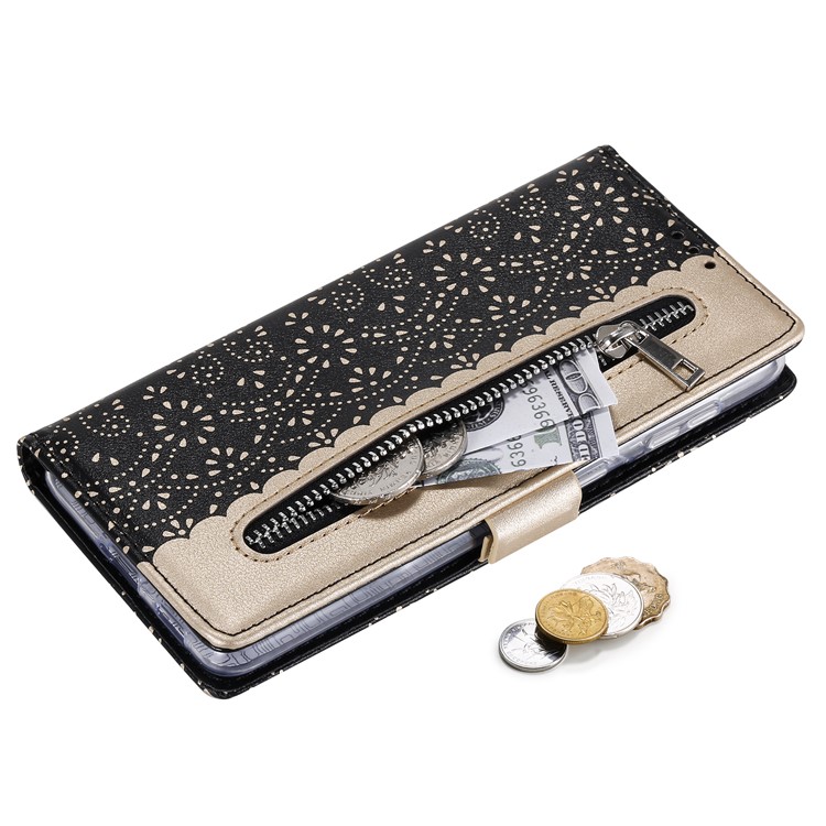 Lace Flower Skin Zipper Leather Cover for Samsung Galaxy S30 Stand Case - Black-7