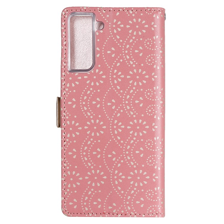 Lace Flower Skin Zipper Leather Cover Stand Case for Samsung Galaxy S30+ - Pink-3