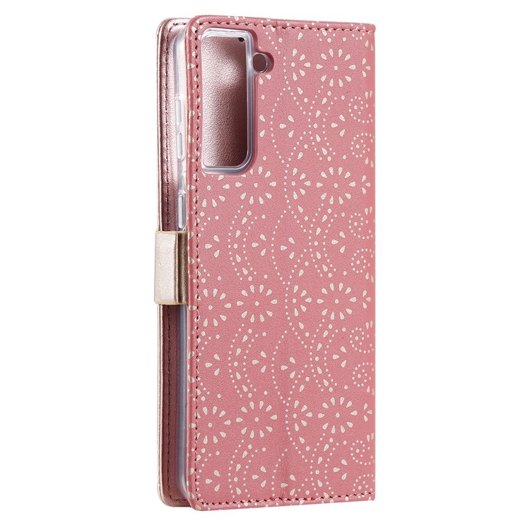 Lace Flower Skin Zipper Leather Cover Stand Case for Samsung Galaxy S30+ - Pink-5