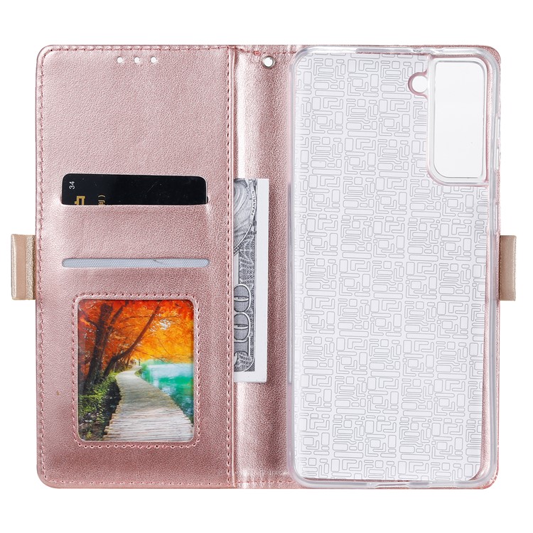 Lace Flower Skin Zipper Leather Cover Stand Case for Samsung Galaxy S30+ - Pink-6