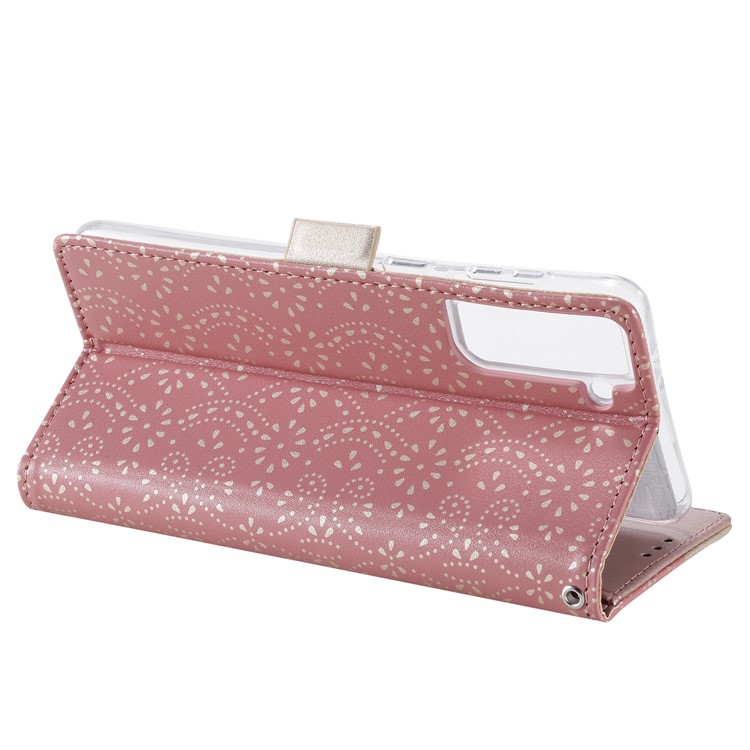 Lace Flower Skin Zipper Leather Cover Stand Case for Samsung Galaxy S30+ - Pink-8