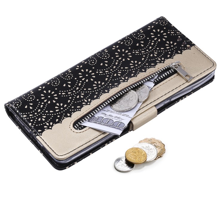 Lace Flower Skin for Samsung Galaxy S30 Ultra Zipper Leather Cover Stand Case - Black-10
