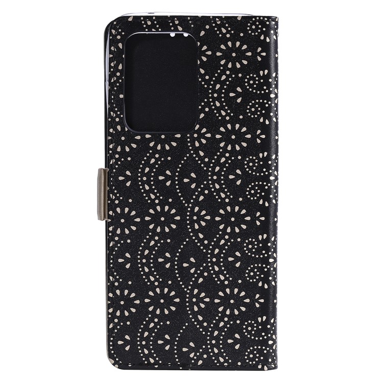 Peau de Fleur de Dentelle Pour Samsung Galaxy S21 Ultra 5G Zipper le Cuir en Cuir Couvercle du Support - le Noir-4