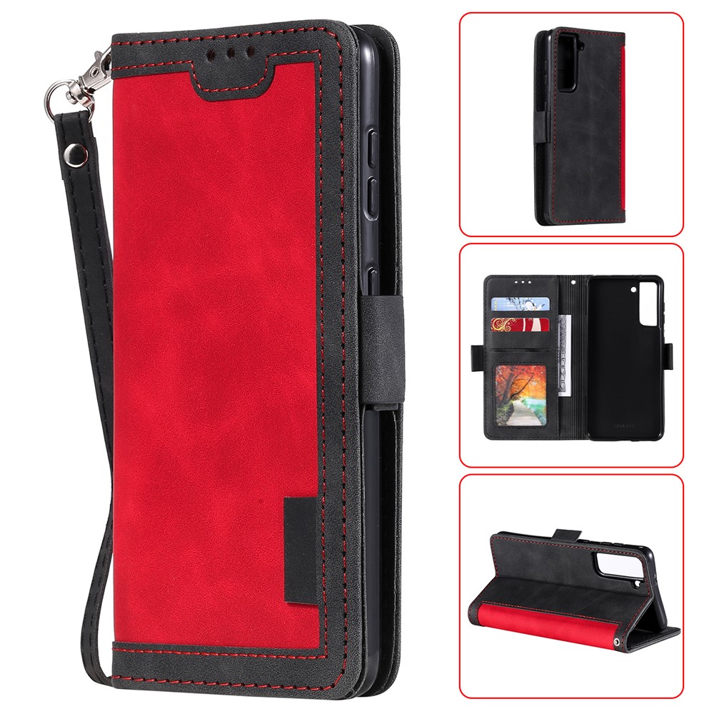 Retro Style Splicing Leather Cover for Samsung Galaxy S30 Wallet Case - Red-1