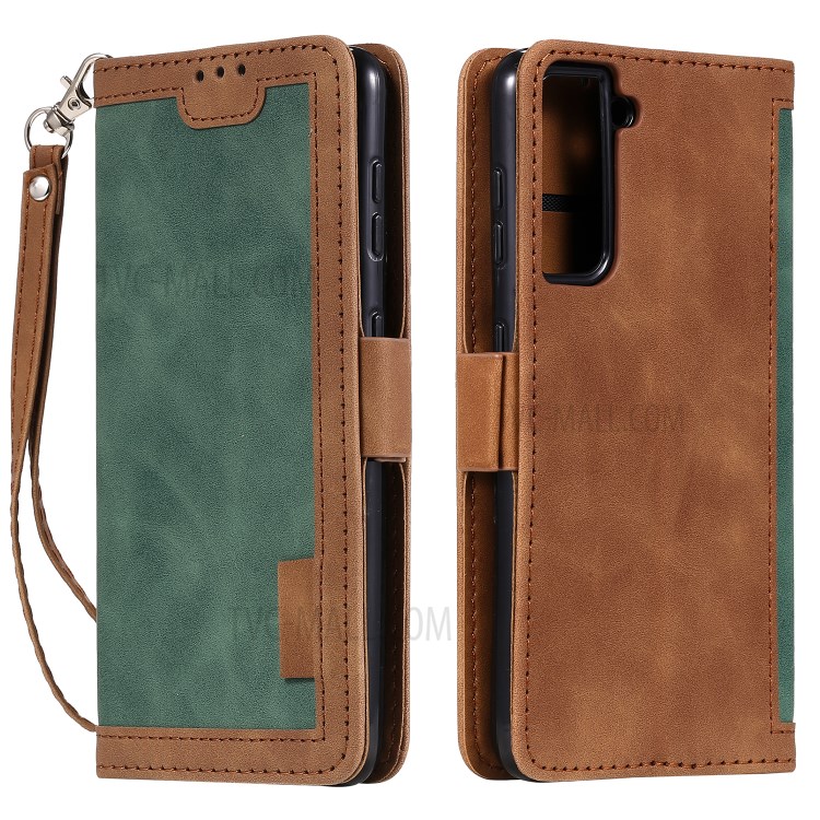 Retro Style Splicing Leather Cover for Samsung Galaxy S30+ Wallet Case with Lanyard - Green-2