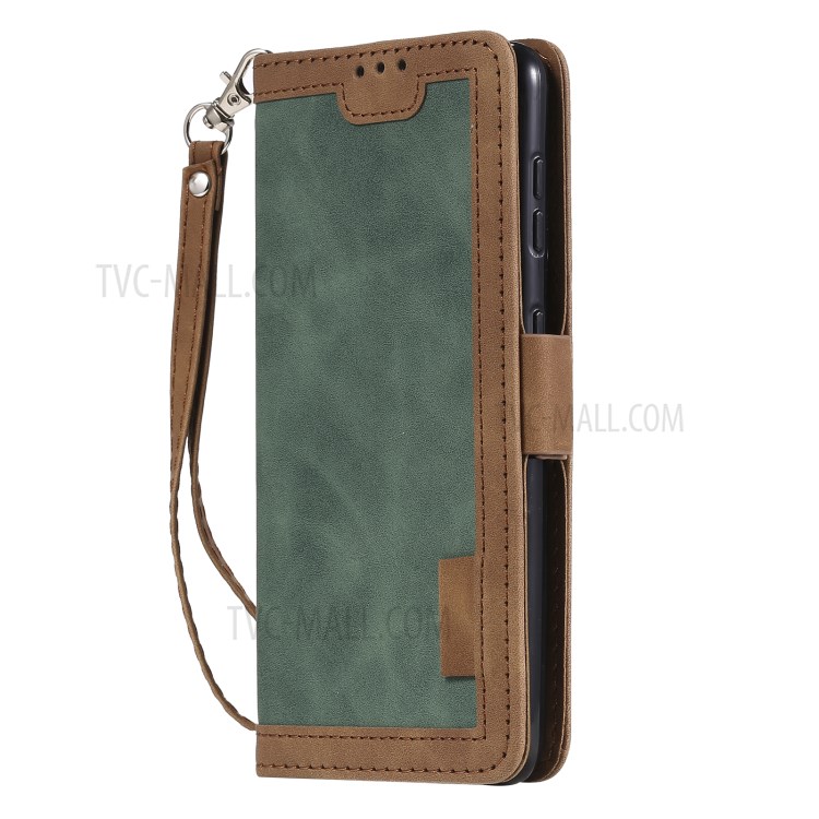 Retro Style Splicing Leather Cover for Samsung Galaxy S30+ Wallet Case with Lanyard - Green-4