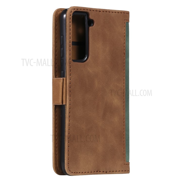 Retro Style Splicing Leather Cover for Samsung Galaxy S30+ Wallet Case with Lanyard - Green-5