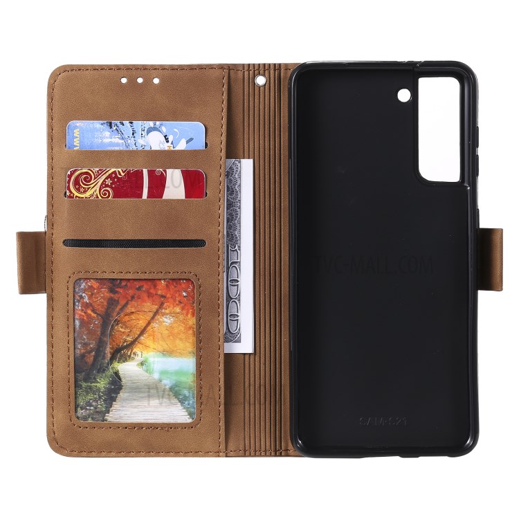 Retro Style Splicing Leather Cover for Samsung Galaxy S30+ Wallet Case with Lanyard - Green-6