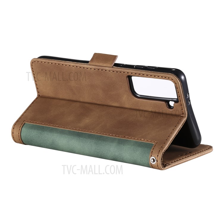 Retro Style Splicing Leather Cover for Samsung Galaxy S30+ Wallet Case with Lanyard - Green-7