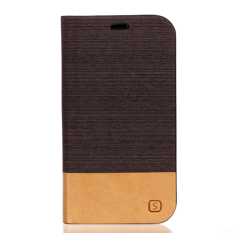 Canvas Leather Card Holder Stand Folio Cover for Samsung Galaxy J1 Mini - Coffee-1