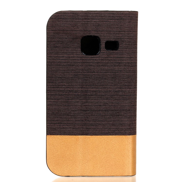 Canvas Leather Card Holder Stand Folio Cover for Samsung Galaxy J1 Mini - Coffee-2