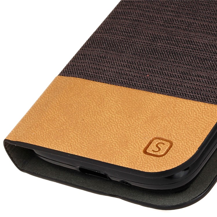 Canvas Leather Card Holder Stand Folio Cover for Samsung Galaxy J1 Mini - Coffee-4