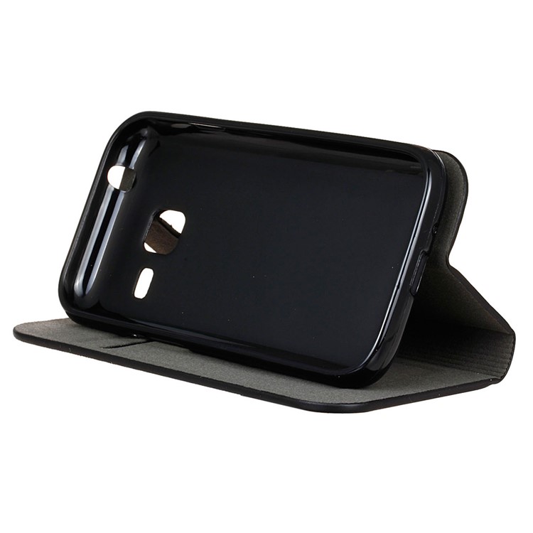 Canvas Leather Card Holder Stand Folio Cover for Samsung Galaxy J1 Mini - Coffee-5