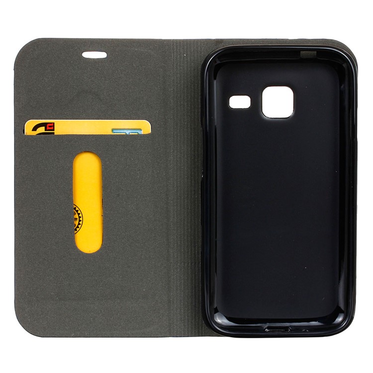Canvas Leather Card Holder Stand Folio Cover for Samsung Galaxy J1 Mini - Coffee-7