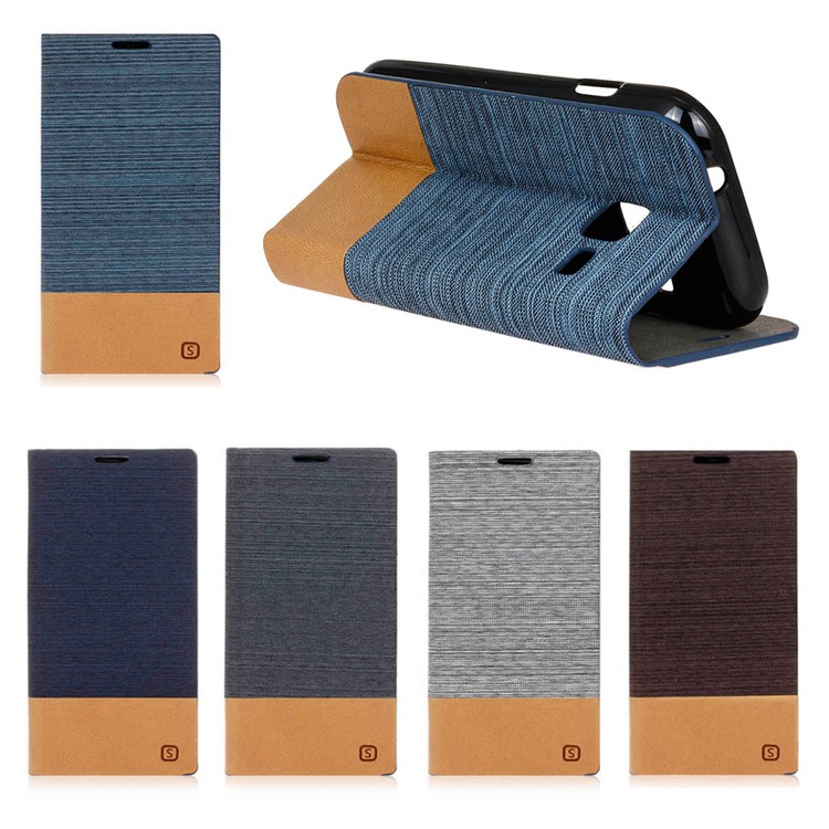 Canvas Leather Card Holder Stand Folio Cover for Samsung Galaxy J1 Mini - Coffee-9