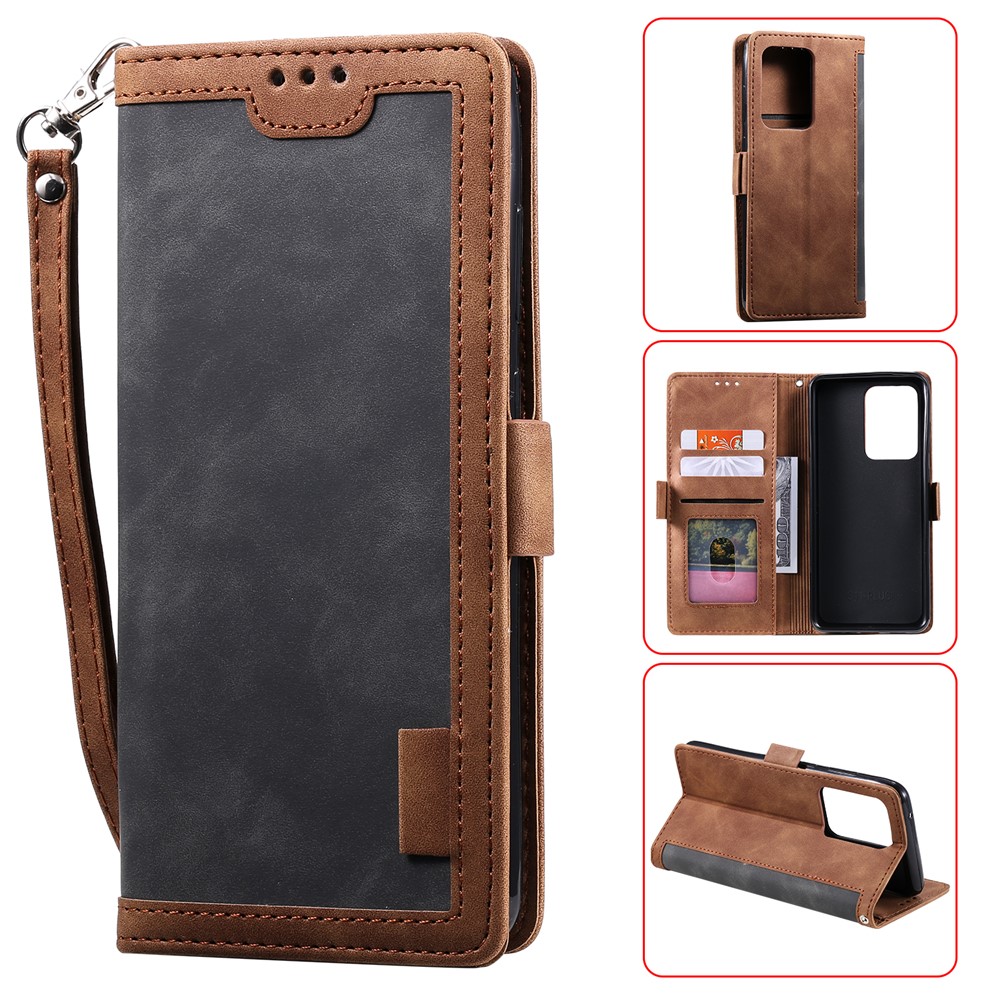 Retro Style Splicing Leather Cover for Samsung Galaxy S30 Ultra Stand Case with Lanyard - Grey-1
