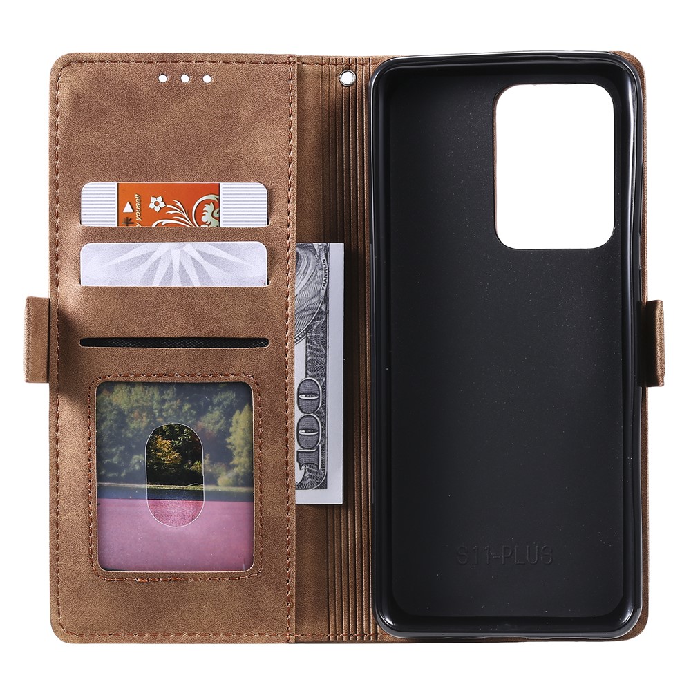 Retro Style Splicing Leather Cover for Samsung Galaxy S30 Ultra Stand Case with Lanyard - Grey-6