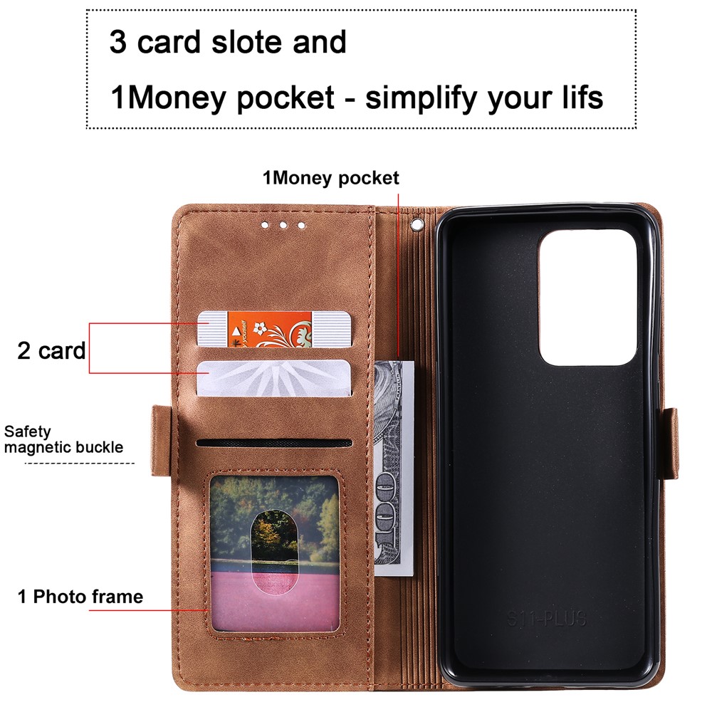 Retro Style Splicing Leather Cover for Samsung Galaxy S30 Ultra Stand Case with Lanyard - Grey-8