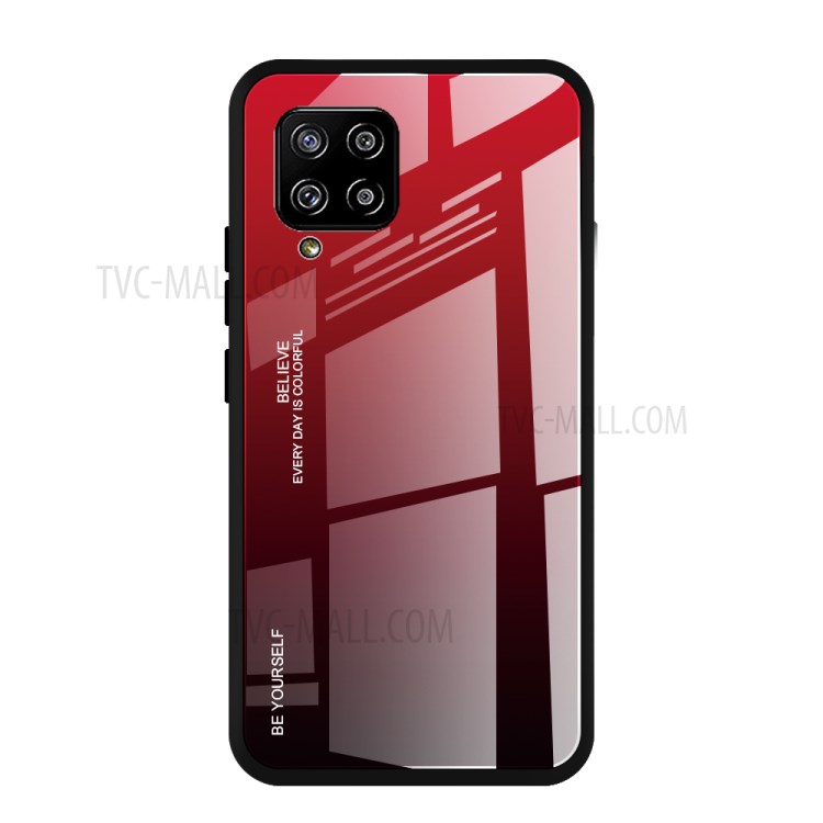 Soft TPU Edge + Tempered Glass Gradient Case for Samsung Galaxy A42 5G Cell Phone Shell - Red/Black-1