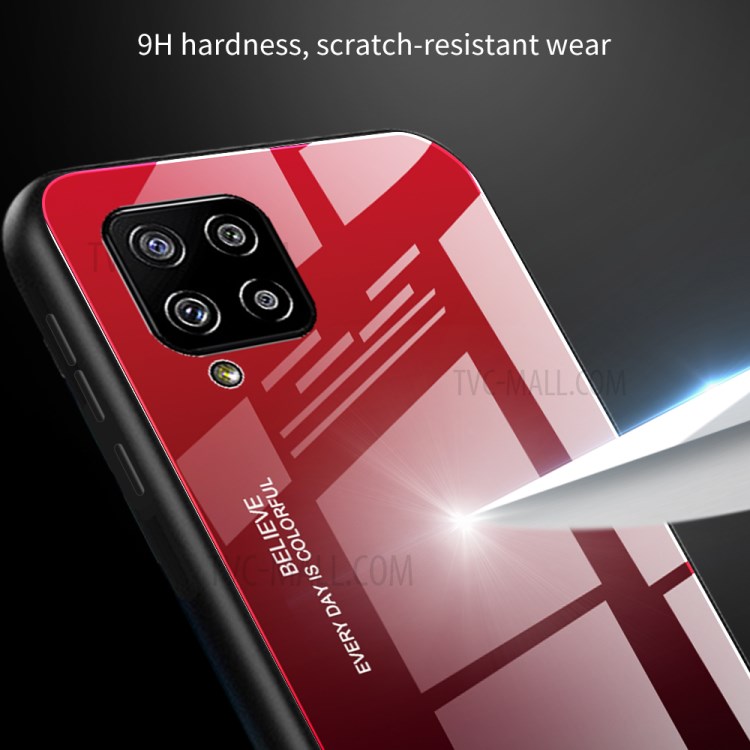Soft TPU Edge + Tempered Glass Gradient Case for Samsung Galaxy A42 5G Cell Phone Shell - Red/Black-2