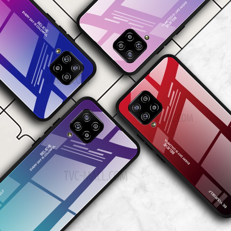 Soft TPU Edge + Tempered Glass Gradient Case for Samsung Galaxy A42 5G Cell Phone Shell - Red/Black-3