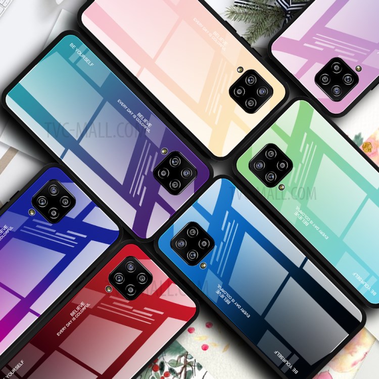 Soft TPU Edge + Tempered Glass Gradient Case for Samsung Galaxy A42 5G Cell Phone Shell - Red/Black-4