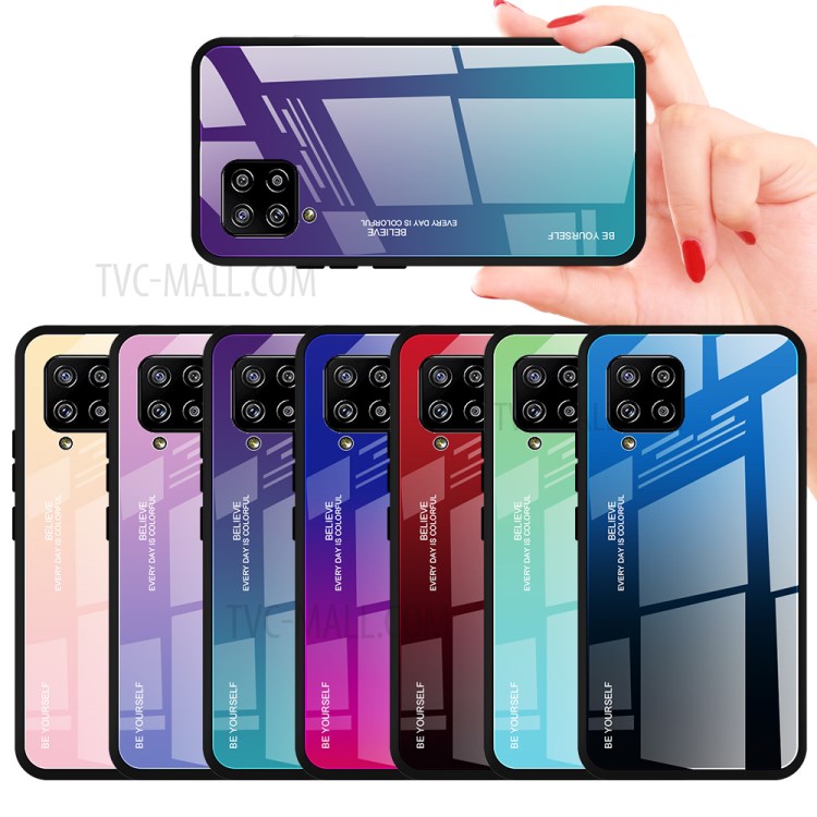 Soft TPU Edge + Tempered Glass Gradient Case for Samsung Galaxy A42 5G Cell Phone Shell - Red/Black-5