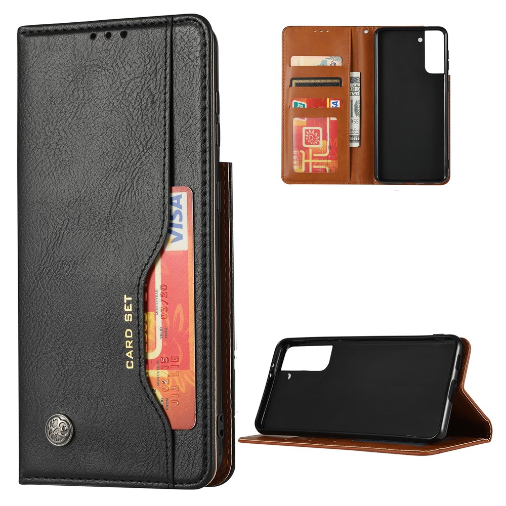 Auto-absorbed Leather Wallet Phone Case for Samsung Galaxy S21+ 5G - Black-1