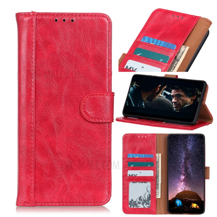 For Samsung Galaxy A32 Crazy Horse Texture Leather Mobile Phone Case Shell - Red-1