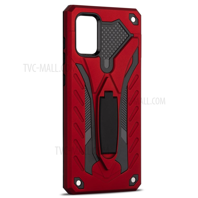 Phantom Knight Style TPU PC Protector Shell for Samsung Galaxy A51 SM-A515 Kickstand Case - Red-3