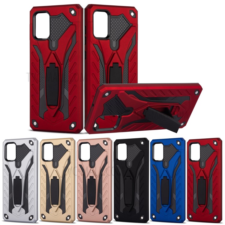 Phantom Knight Style TPU PC Protector Shell for Samsung Galaxy A51 SM-A515 Kickstand Case - Red-5