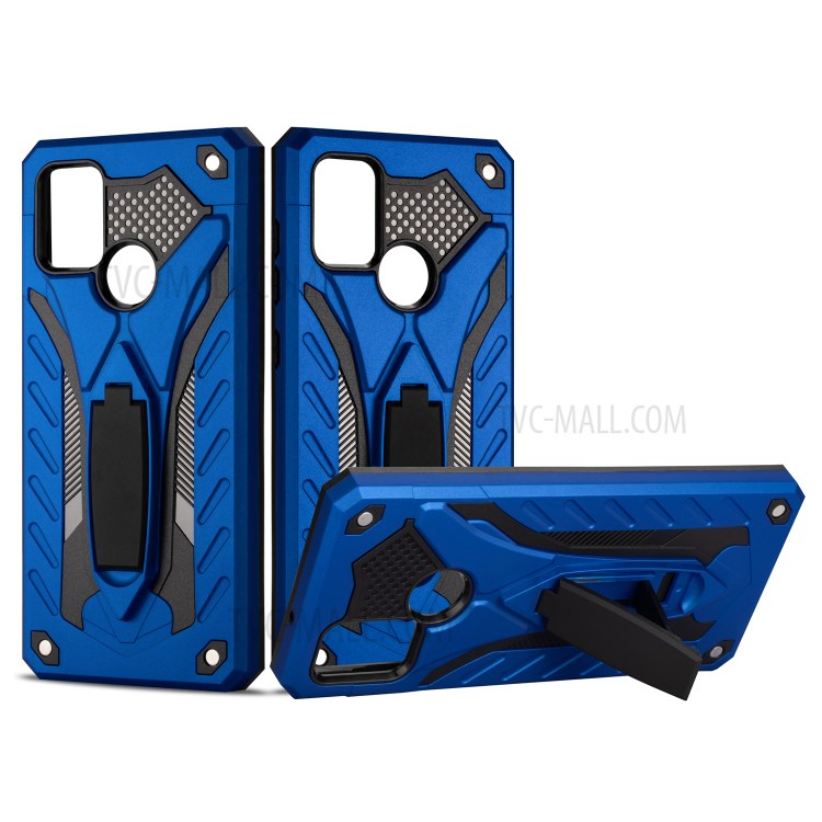Phantom Knight Style TPU PC Protector Shell for Samsung Galaxy A21s Kickstand Cover - Blue-1