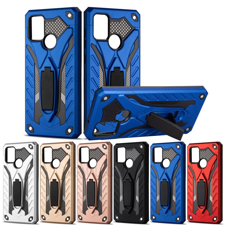 Phantom Knight Style TPU PC Protector Shell for Samsung Galaxy A21s Kickstand Cover - Blue-5
