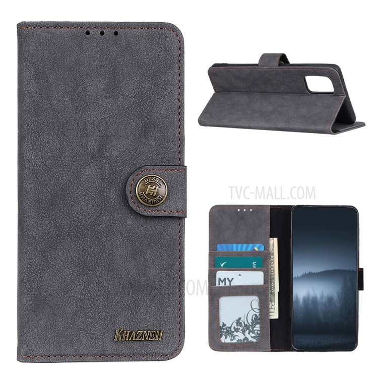 KHAZNEH Retro Style Wallet Split Leather Protector Stand Case for Samsung Galaxy A72 5G - Black-1