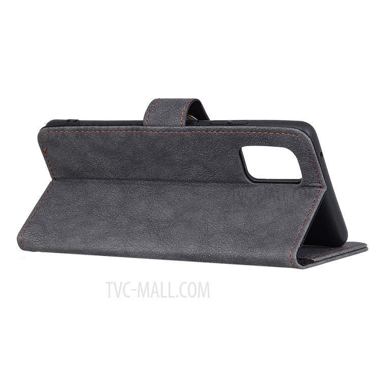 KHAZNEH Retro Style Wallet Split Leather Protector Stand Case for Samsung Galaxy A72 5G - Black-4