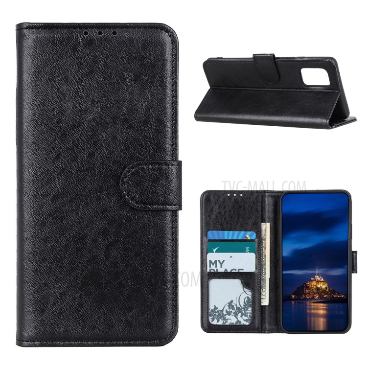 Crazy Horse Leather Wallet Shell Stand Cell Phone Cover for Samsung Galaxy A72 5G - Black-1