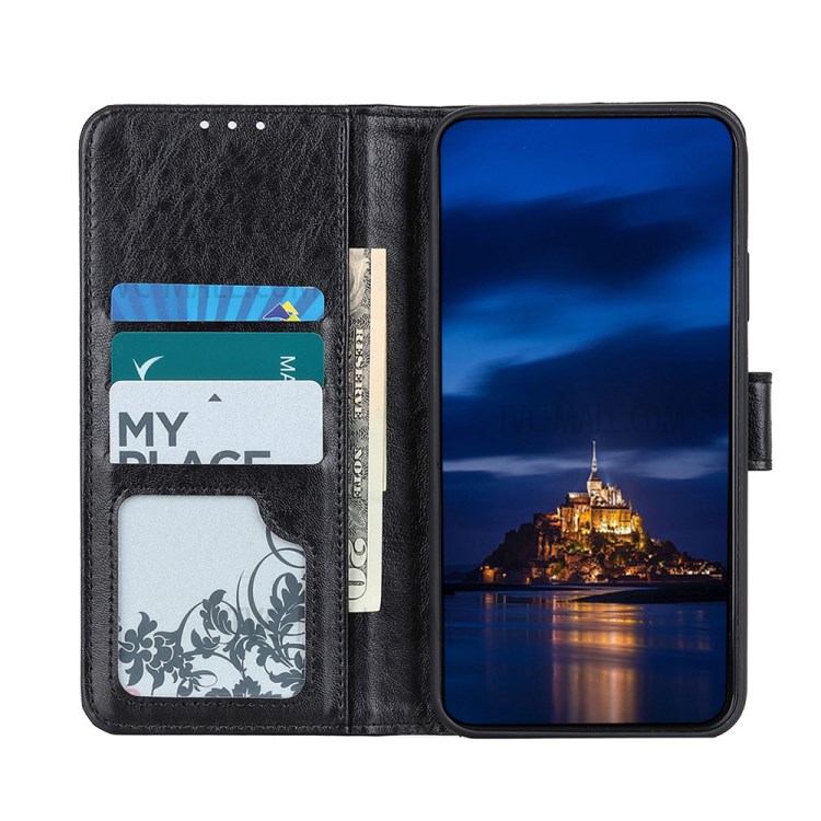 Crazy Horse Leather Wallet Shell Stand Cell Phone Cover for Samsung Galaxy A72 5G - Black-7
