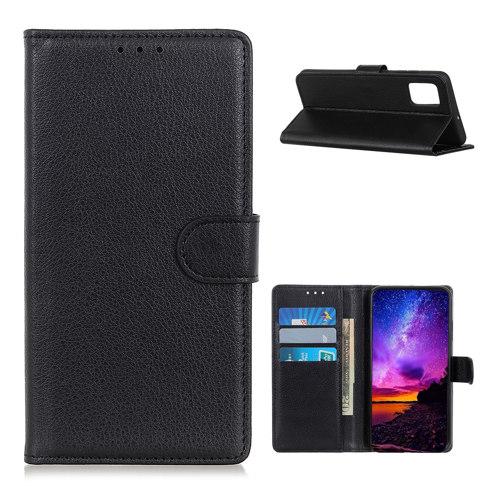Classic Style Litchi Texture Leather Wallet Phone Stand Case for Samsung Galaxy A72 5G - Black-1